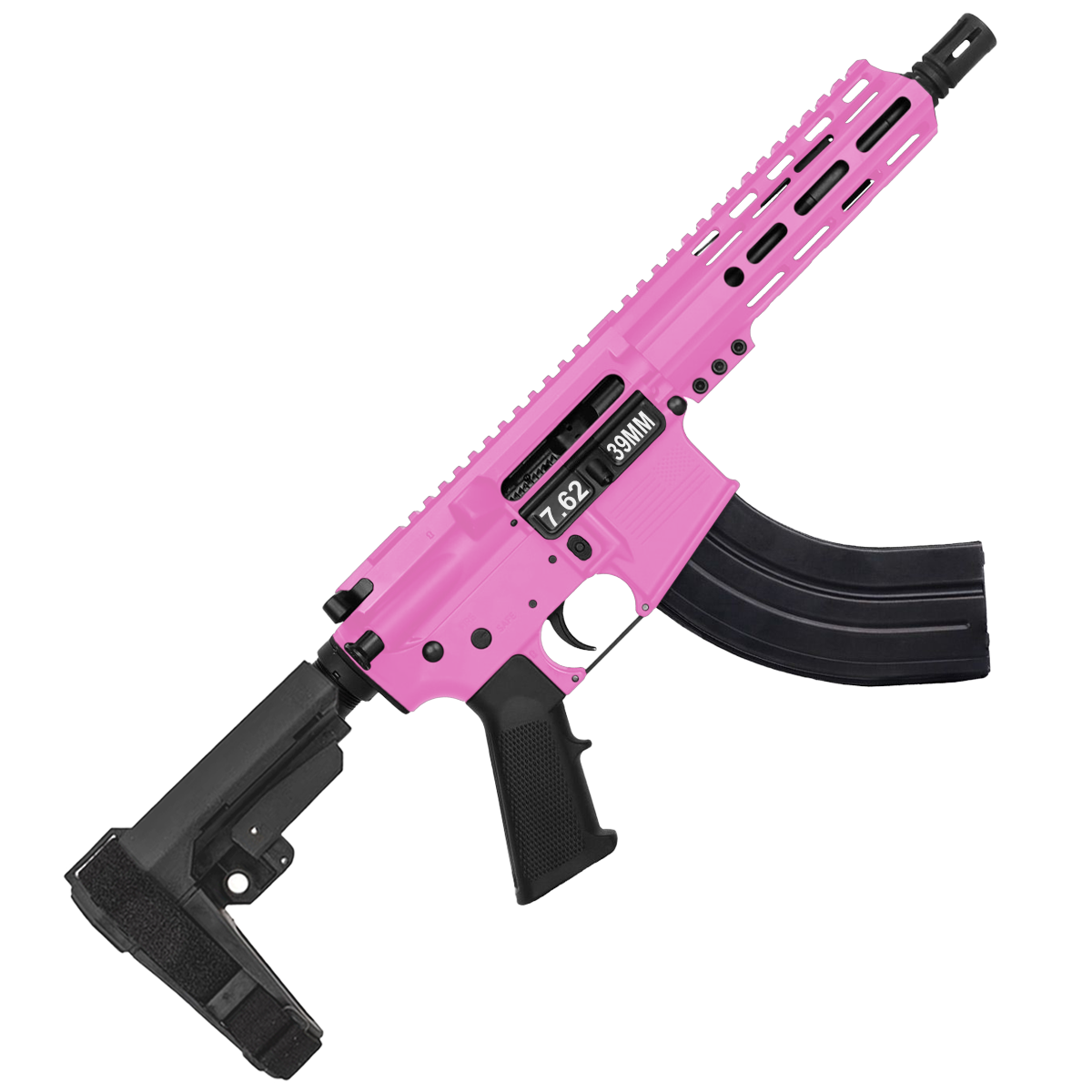 AR 7.62X39 Semi Auto Pistol 7.5" Barrel 7" Custom D-Cut Front MLOK Handguard - Sig Pink