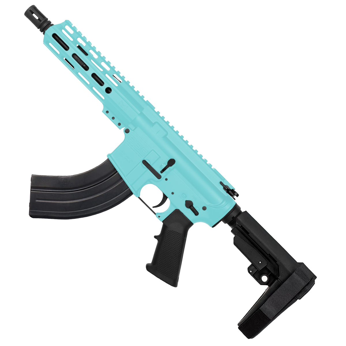 AR 7.62X39 Semi Auto Pistol 7.5" Barrel 7" Custom D-Cut Front MLOK Handguard - Robins Egg Blue
