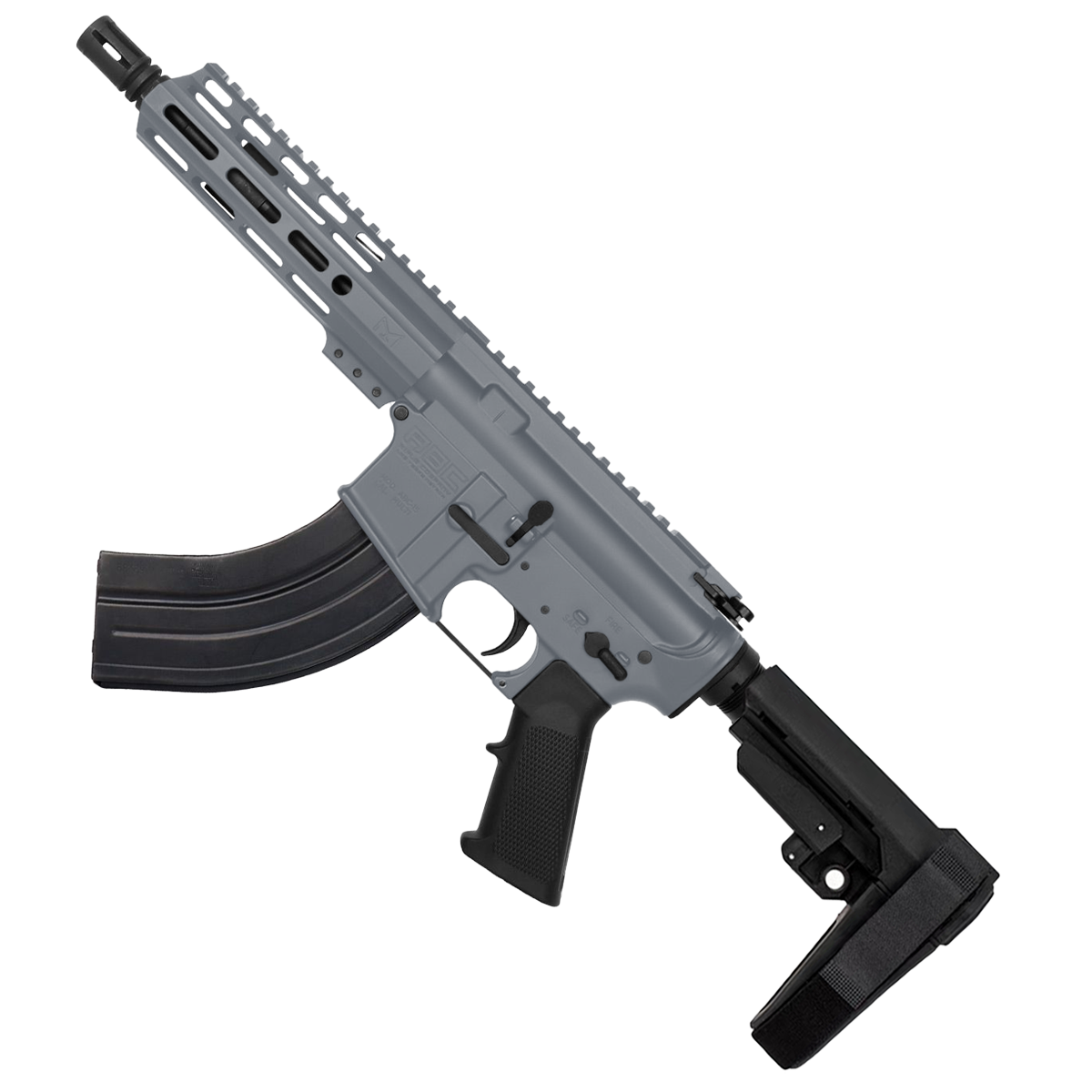 AR 7.62X39 Semi Auto Pistol 7.5" Barrel 7" Custom D-Cut Front MLOK Handguard Sniper Grey