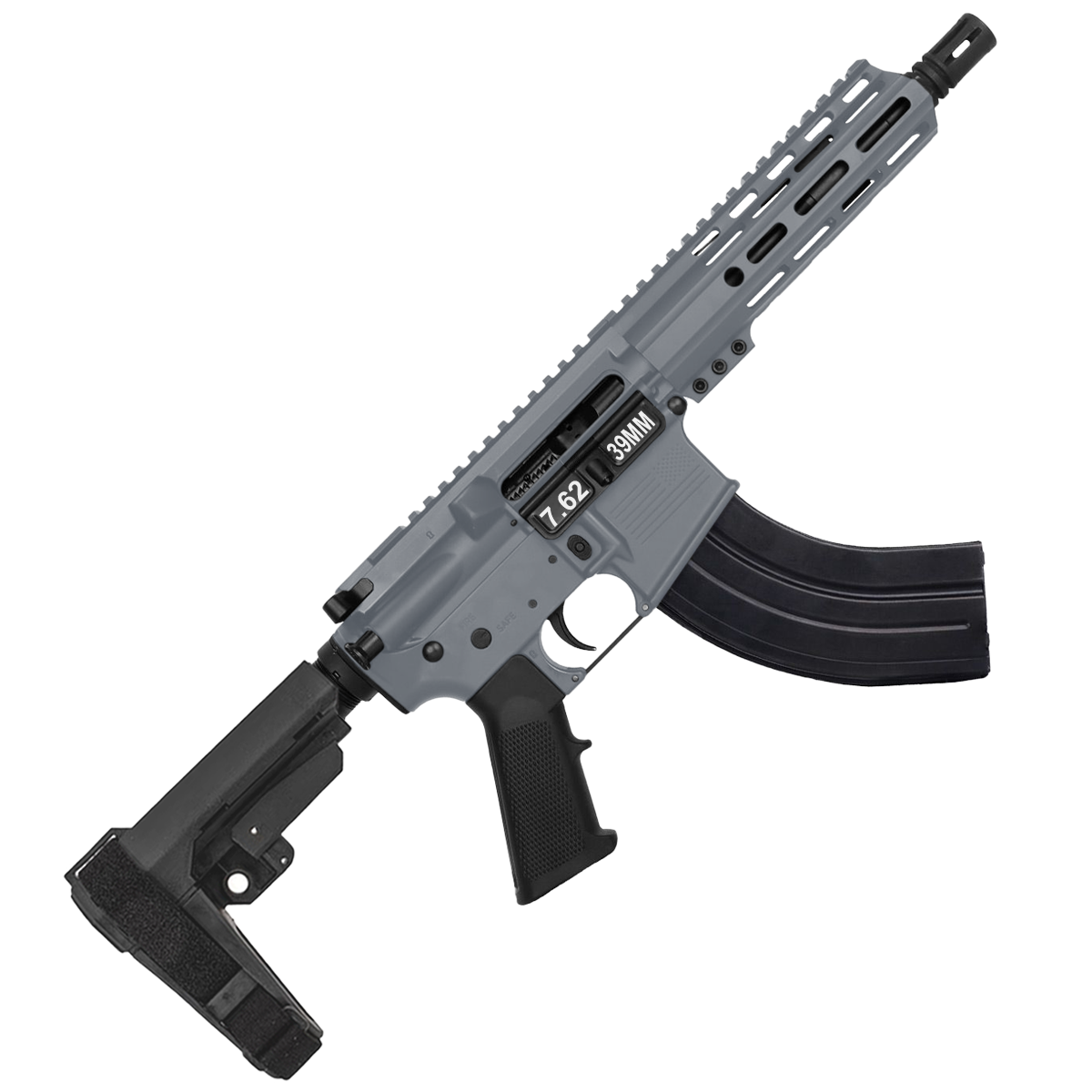 AR 7.62X39 Semi Auto Pistol 7.5" Barrel 7" Custom D-Cut Front MLOK Handguard Sniper Grey
