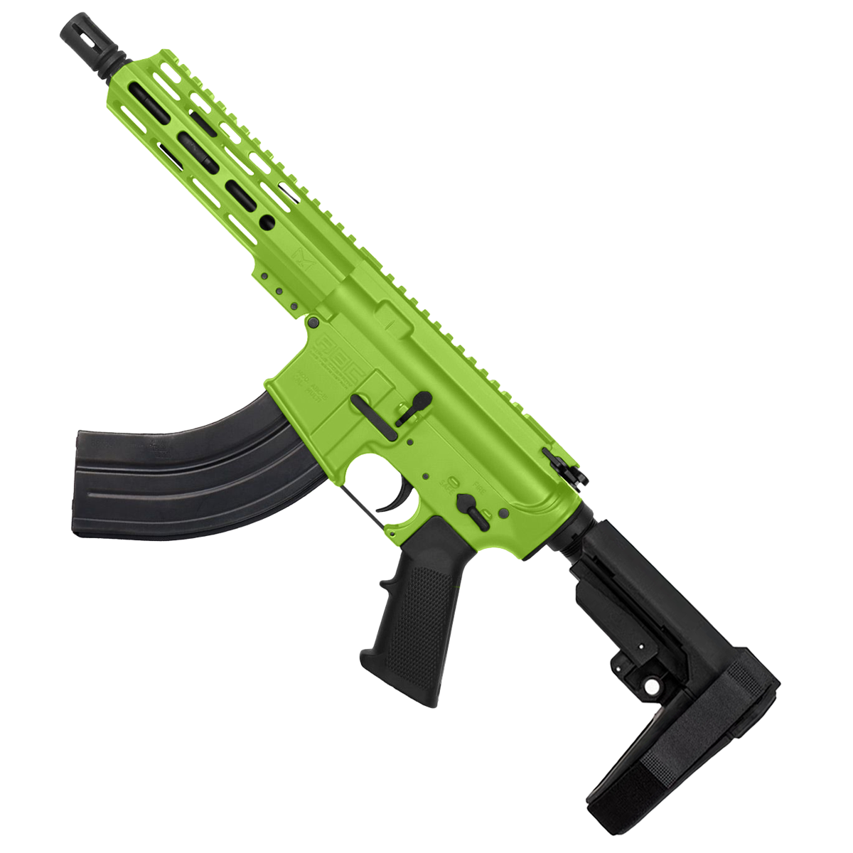AR 7.62X39 Semi Auto Pistol 7.5" Barrel 7" Custom D-Cut Front MLOK Handguard Zombie Green