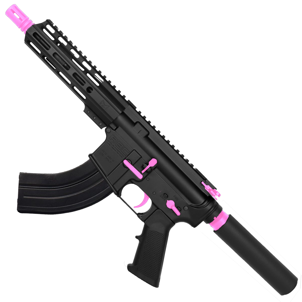 AR 7.62X39 Two-Tone Semi Auto Pistol 7.5" Barrel 7" Custom D-Cut Front MLOK Handguard - Black and Sig Pink