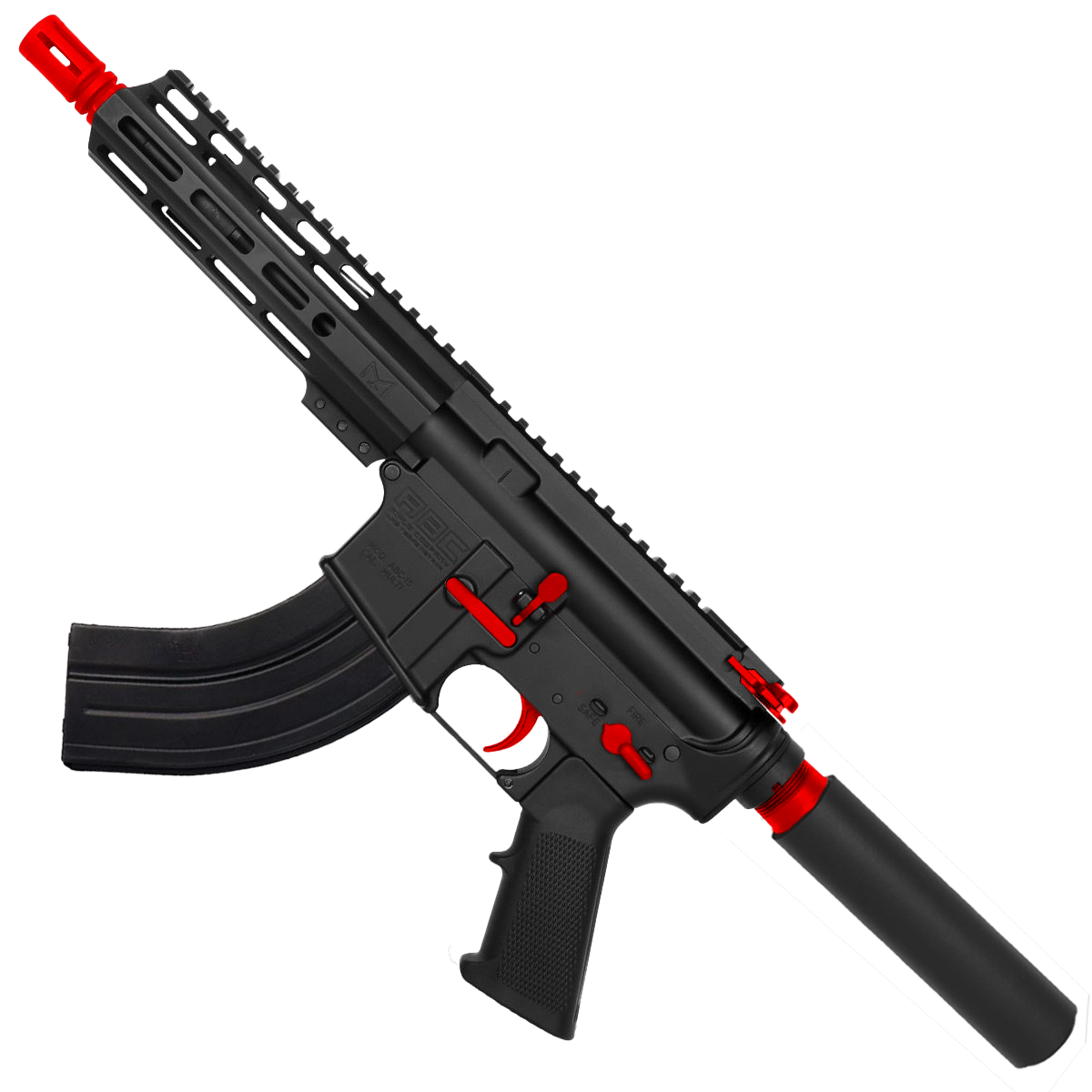 AR 7.62X39 Two-Tone Semi Auto Pistol 7.5" Barrel 7" Custom D-Cut Front MLOK Handguard - Black and Red