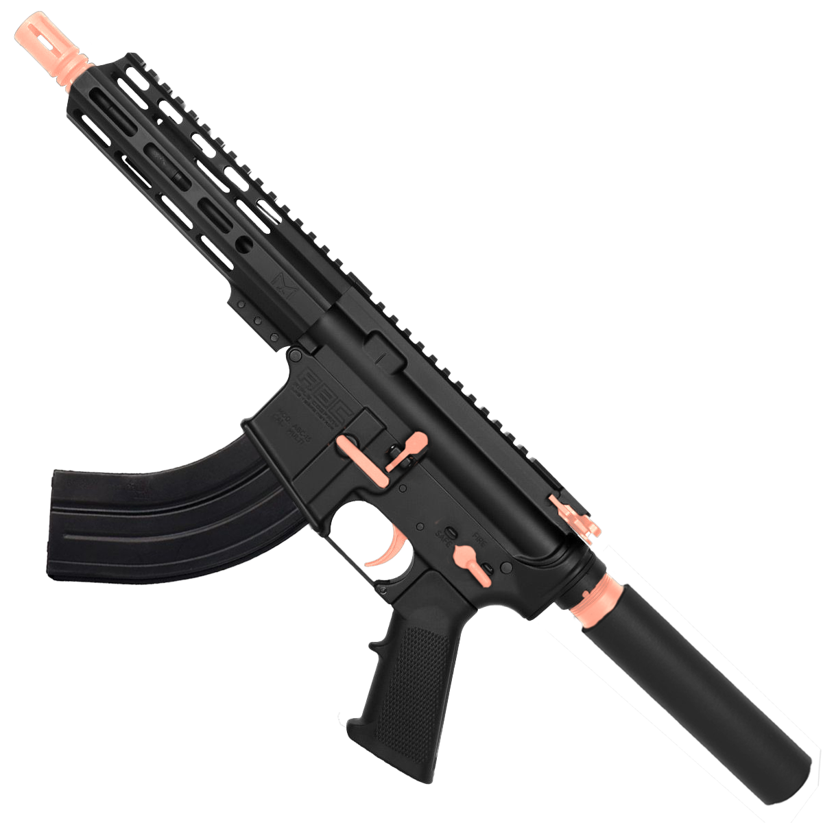 AR 7.62X39 Two-Tone Semi Auto Pistol 7.5" Barrel 7" Custom D-Cut Front MLOK Handguard - Black and Rose Gold