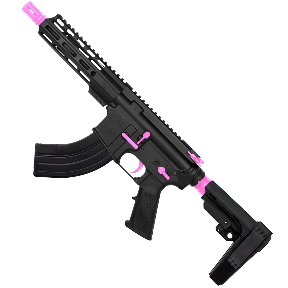 AR 7.62X39 Two-Tone Semi Auto Pistol 7.5" Barrel 7" Custom D-Cut Front MLOK Handguard - Black and Sig Pink