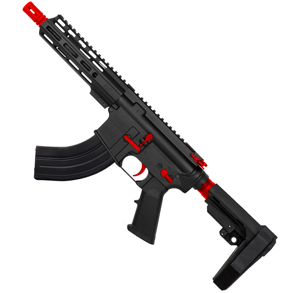 AR 7.62X39 Two-Tone Semi Auto Pistol 7.5" Barrel 7" Custom D-Cut Front MLOK Handguard - Black and Red