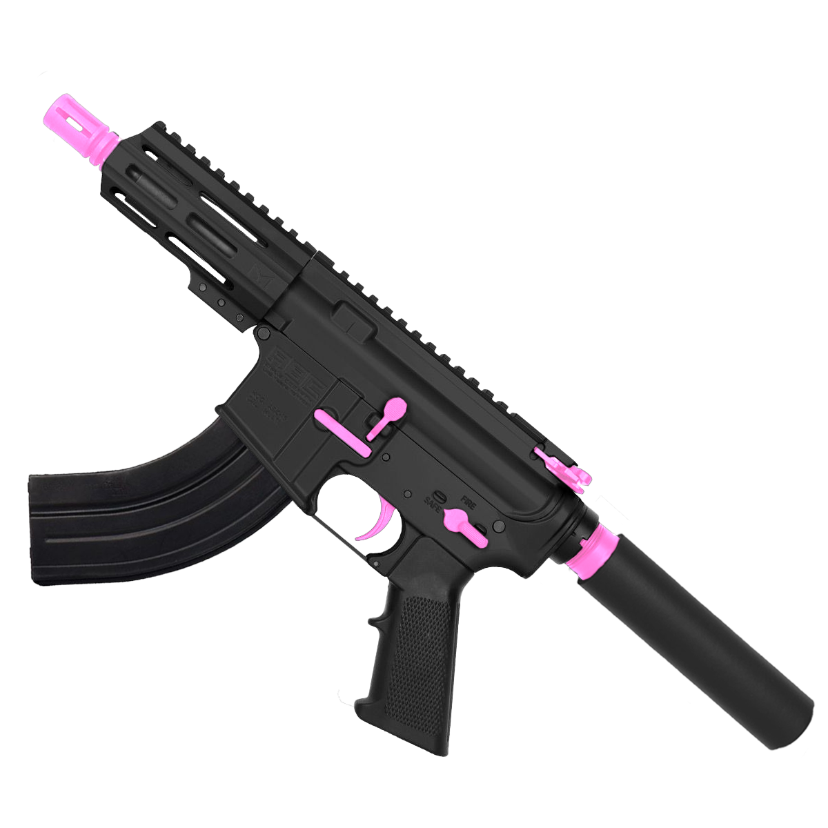 AR15 Two-Tone Micro 7.62x39mm Pistol 5" Barrel 4" M-Lok Handguard - Black and Sig Pink