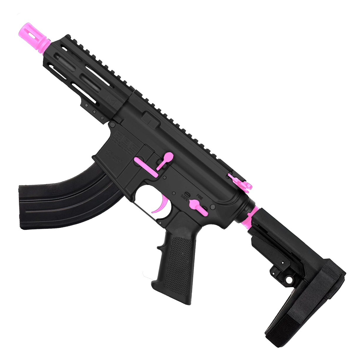 AR15 Two-Tone Micro 7.62x39mm Pistol 5" Barrel 4" M-Lok Handguard - Black and Sig Pink