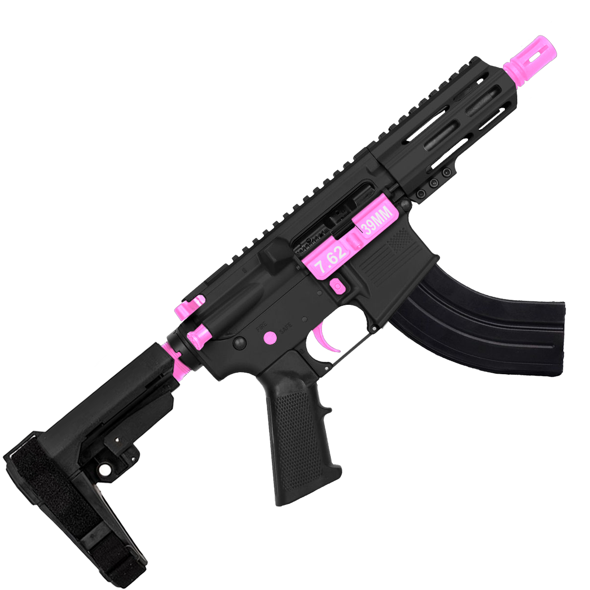 AR15 Two-Tone Micro 7.62x39mm Pistol 5" Barrel 4" M-Lok Handguard - Black and Sig Pink
