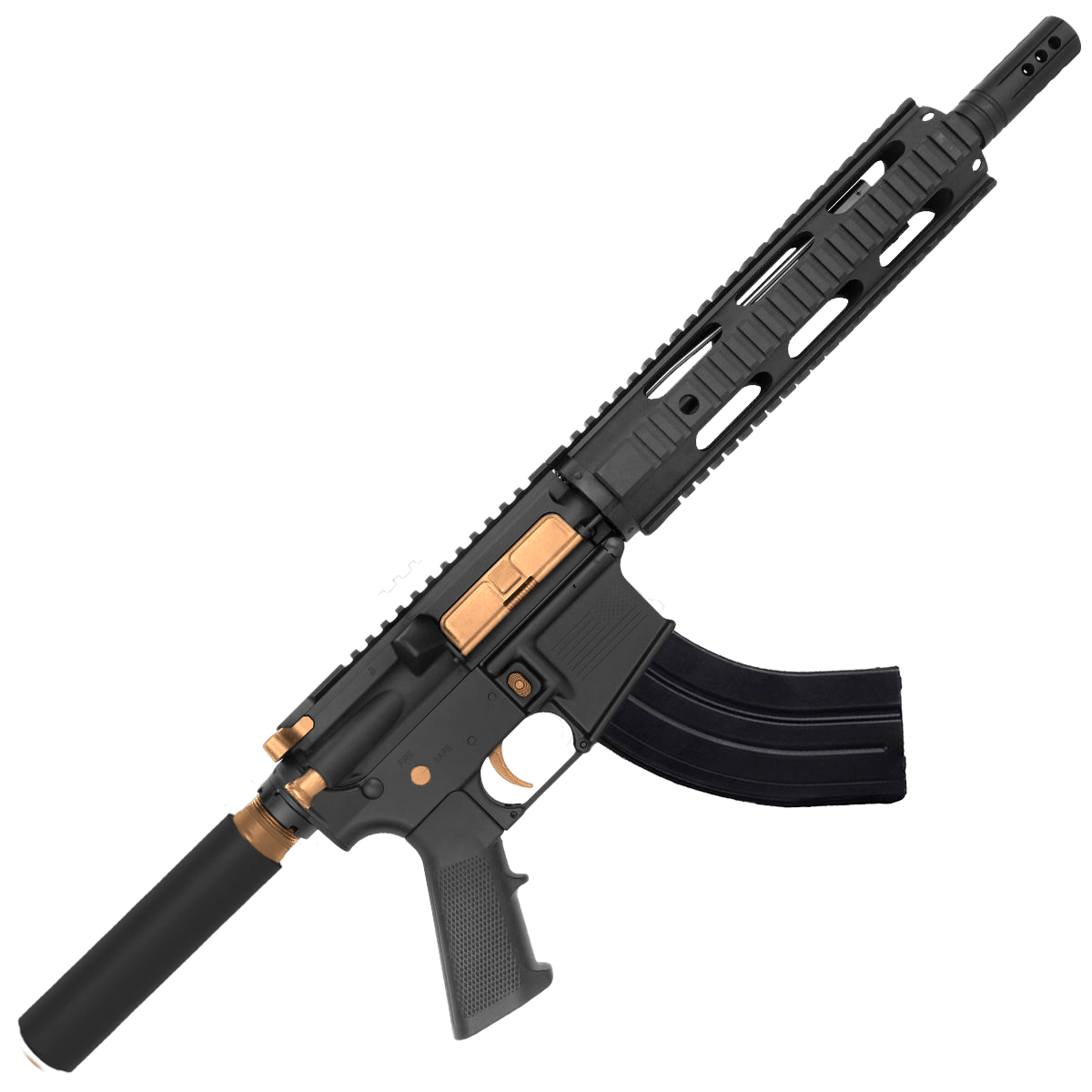 AR-15 7.62X39 Two-Tone Pistol 10.5" Barrel Quad Rail Handguard - Black and Burnt Bronze