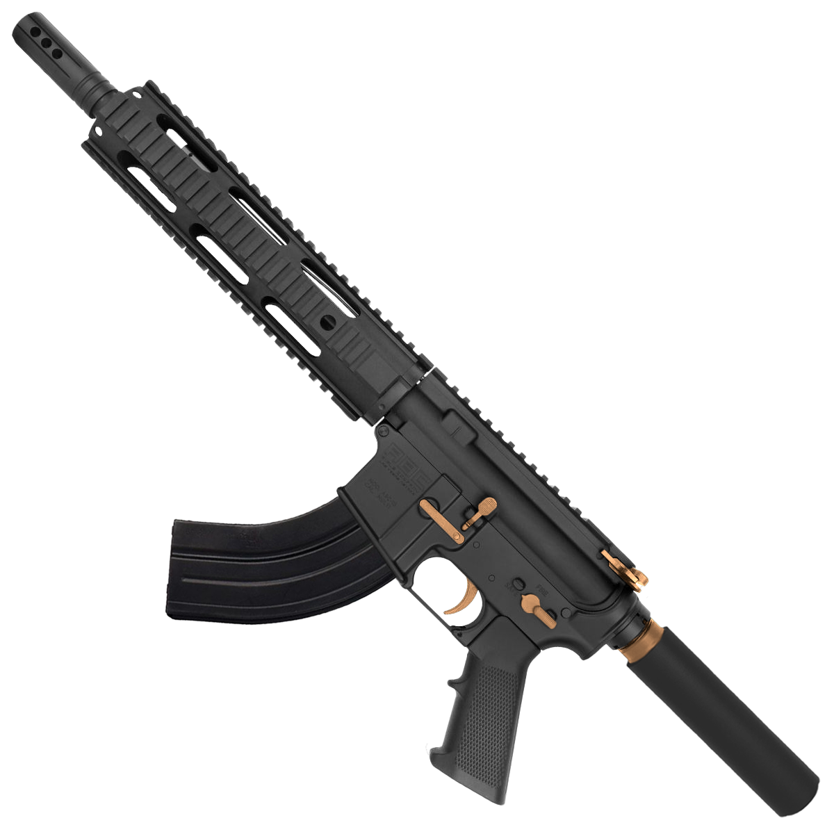 AR-15 7.62X39 Two-Tone Pistol 10.5" Barrel Quad Rail Handguard - Black and Burnt Bronze