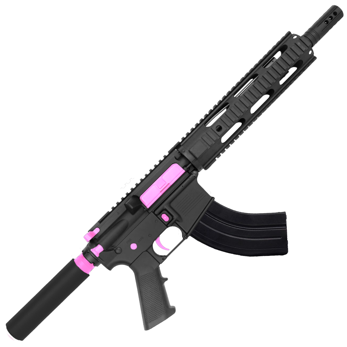 AR-15 7.62X39 Two-Tone Pistol 10.5" Barrel Quad Rail Handguard - Black and Sig Pink