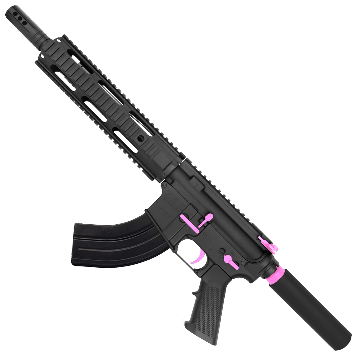 AR-15 7.62X39 Two-Tone Pistol 10.5" Barrel Quad Rail Handguard - Black and Sig Pink