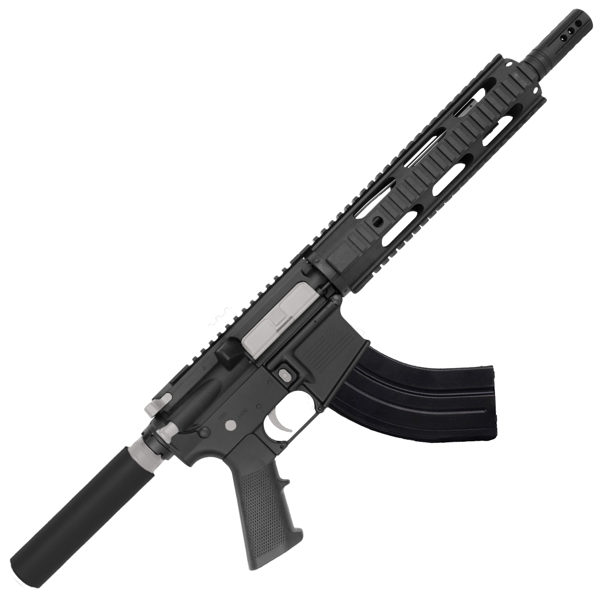 AR-15 7.62X39 Two-Tone Pistol 10.5" Barrel Quad Rail Handguard - Black and Glacier Silver