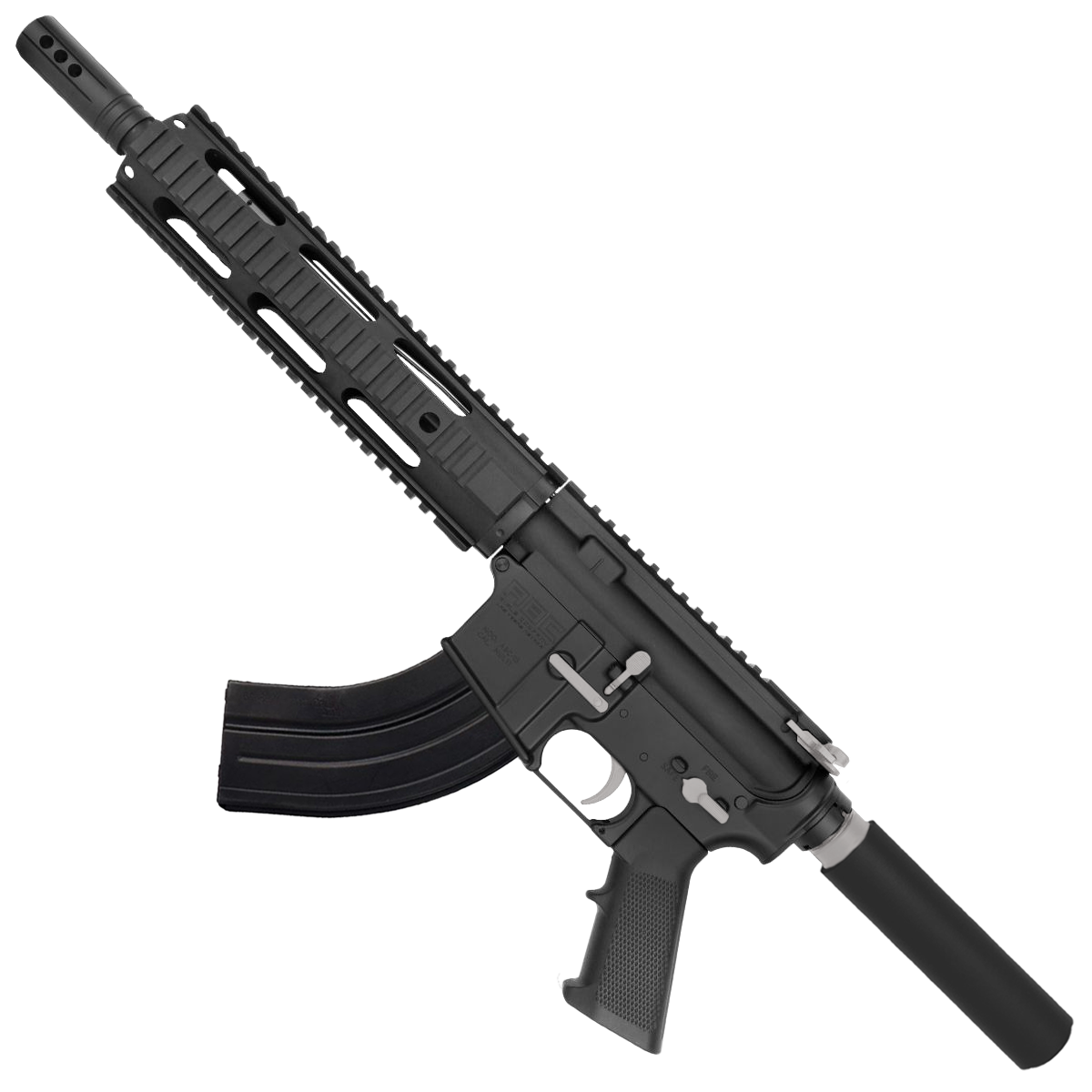 AR-15 7.62X39 Two-Tone Pistol 10.5" Barrel Quad Rail Handguard - Black and Glacier Silver