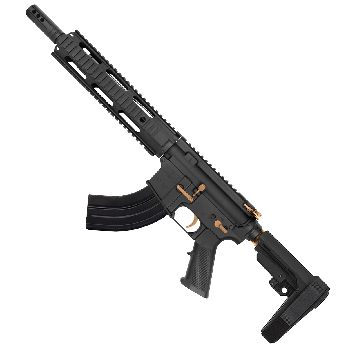 AR-15 7.62X39 Two-Tone Pistol 10.5" Barrel Quad Rail Handguard - Black and Burnt Bronze