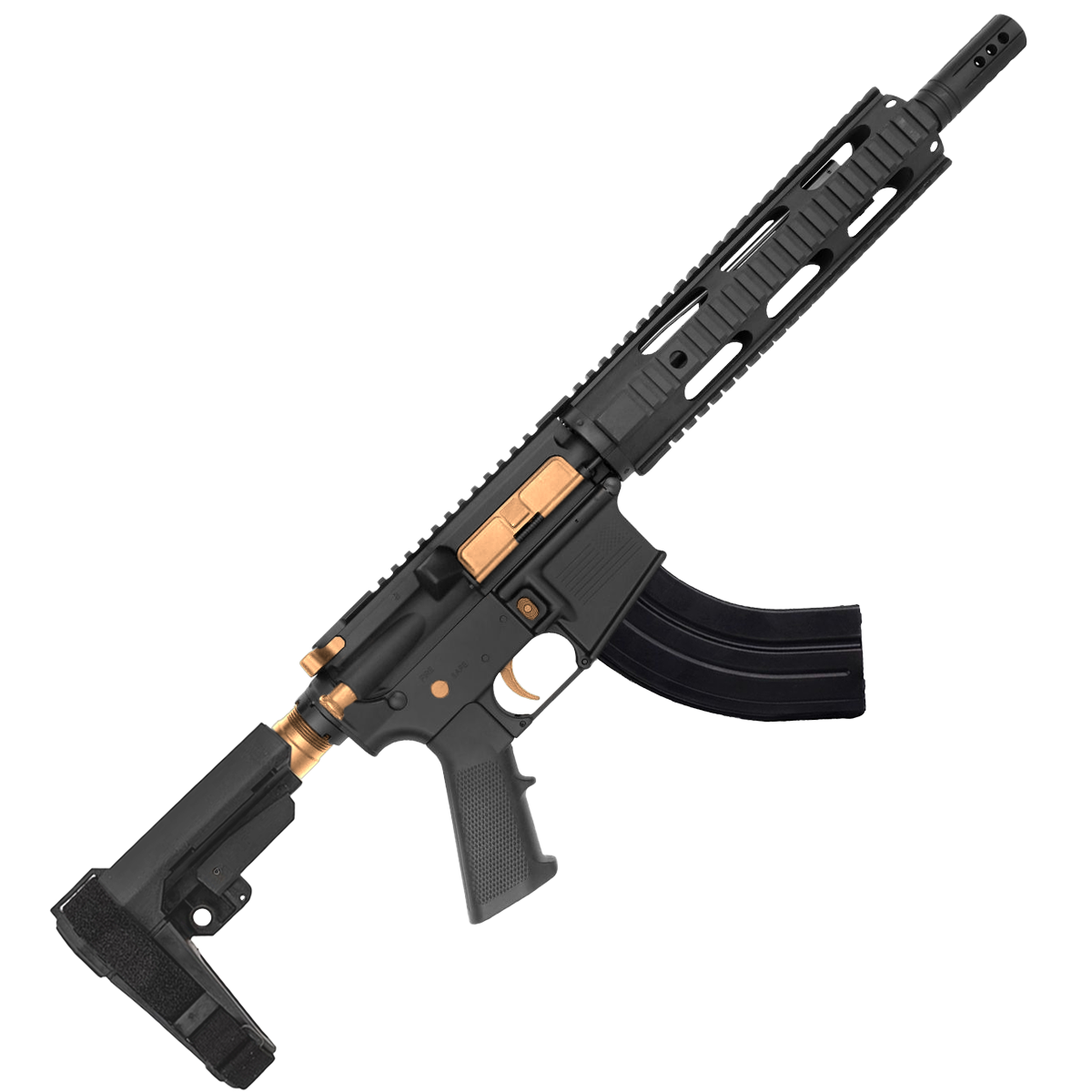 AR-15 7.62X39 Two-Tone Pistol 10.5" Barrel Quad Rail Handguard - Black and Burnt Bronze