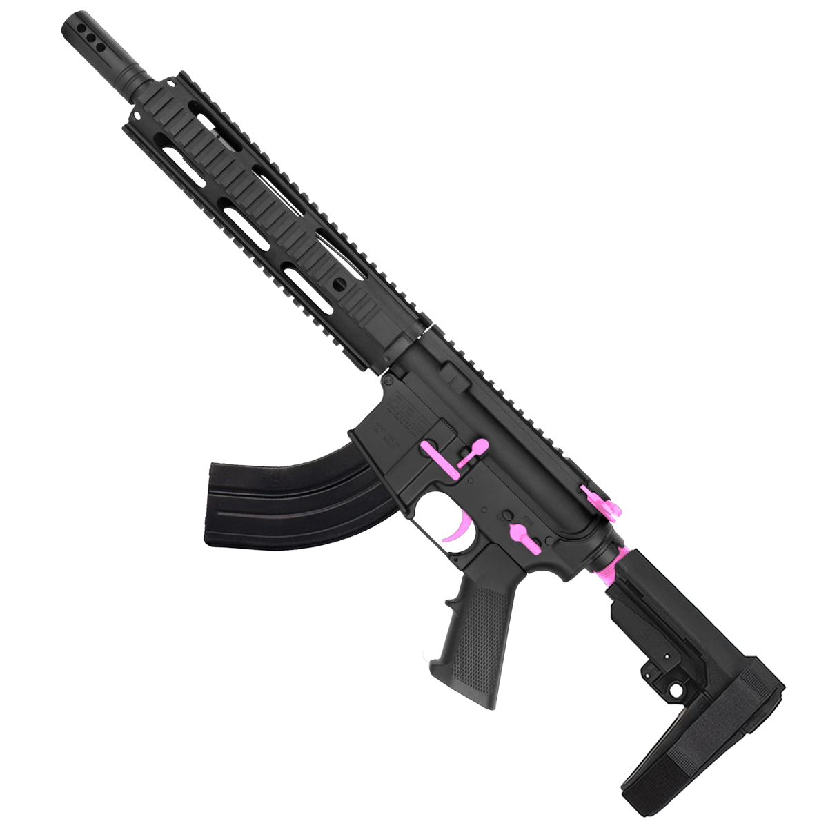 AR-15 7.62X39 Two-Tone Pistol 10.5" Barrel Quad Rail Handguard - Black and Sig Pink