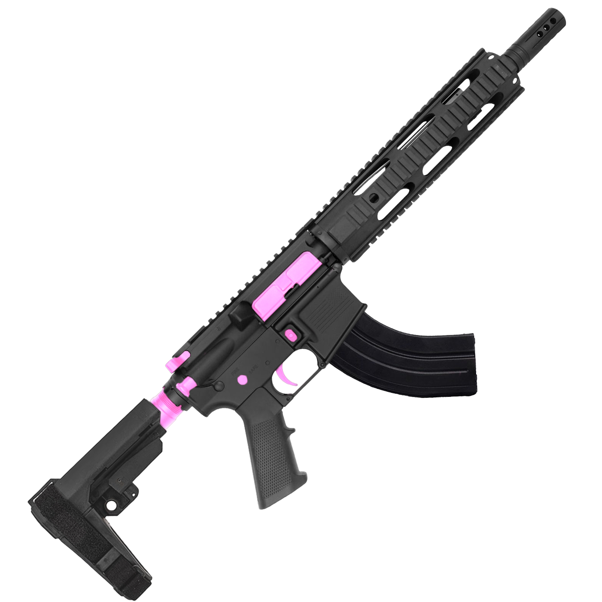 AR-15 7.62X39 Two-Tone Pistol 10.5" Barrel Quad Rail Handguard - Black and Sig Pink