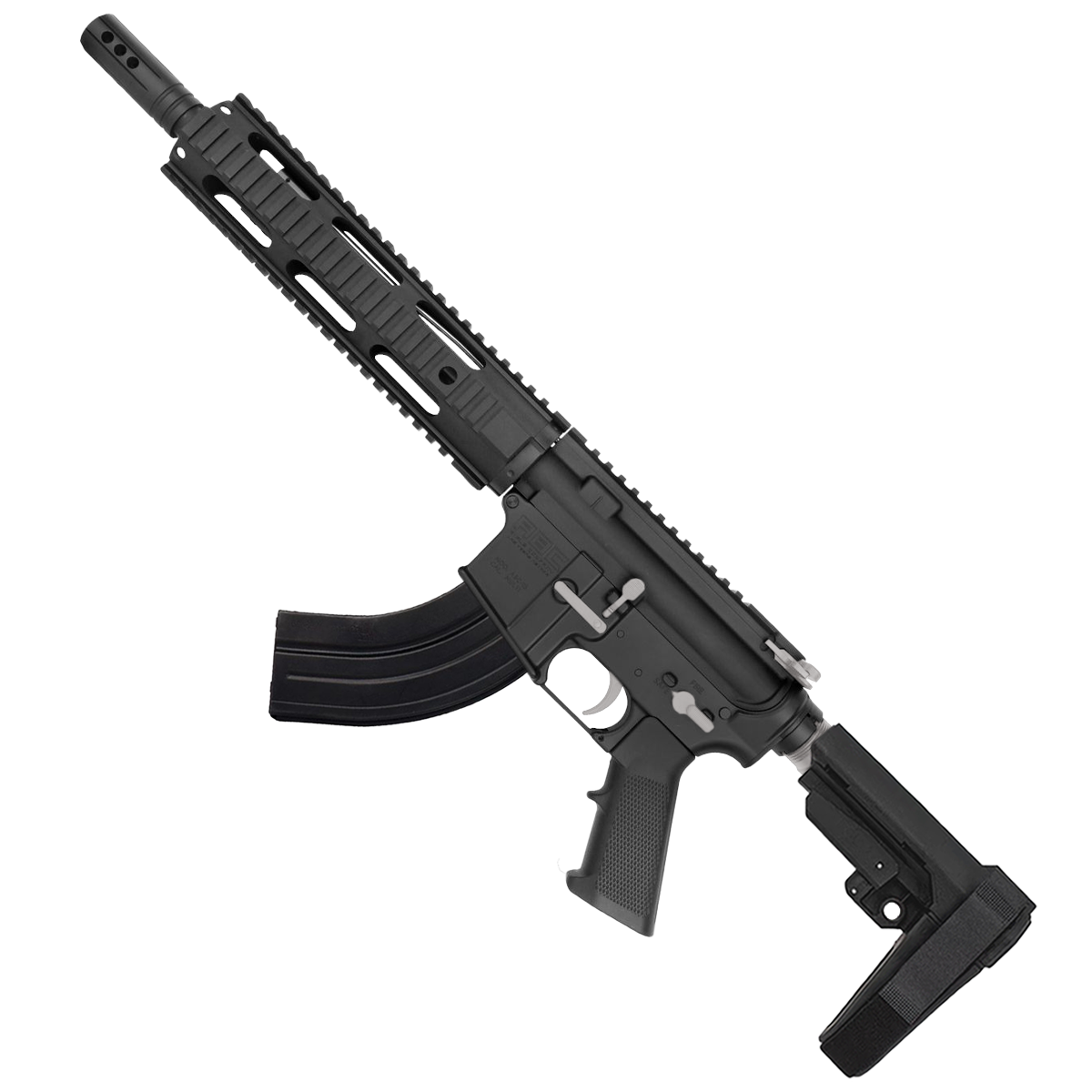 AR-15 7.62X39 Two-Tone Pistol 10.5" Barrel Quad Rail Handguard - Black and Glacier Silver
