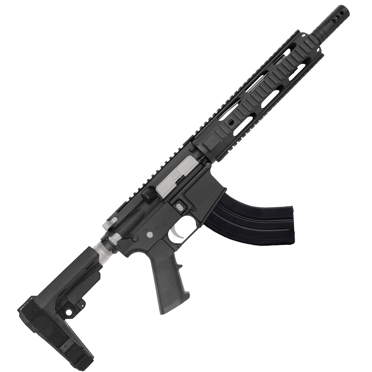 AR-15 7.62X39 Two-Tone Pistol 10.5" Barrel Quad Rail Handguard - Black and Glacier Silver