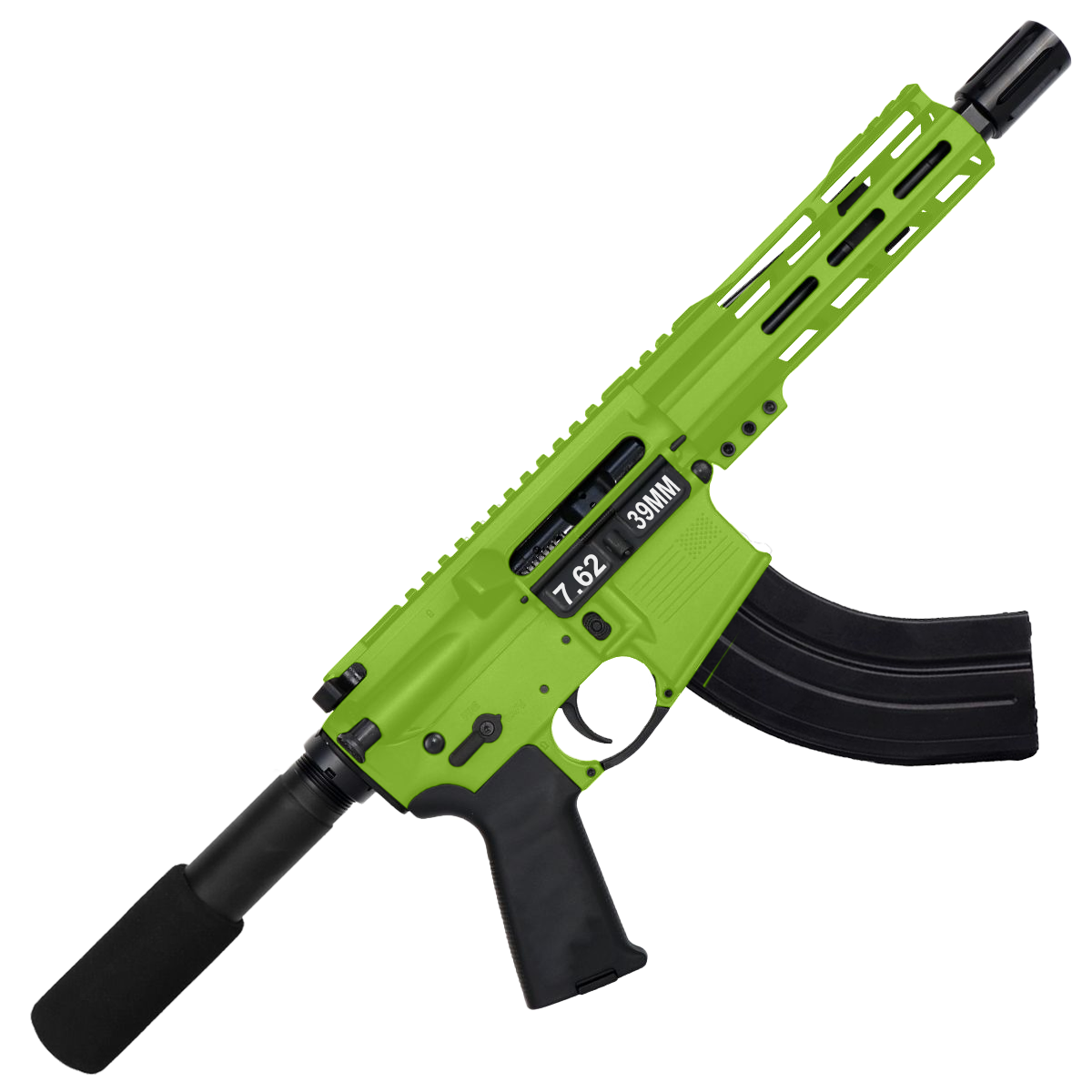 AR-15 7.62x39 Pistol Top Cut Custom MLOK 7" Handguard - Zombie Green