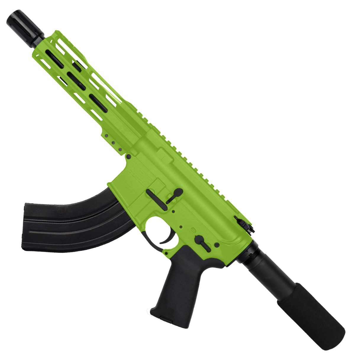 AR-15 7.62x39 Pistol Top Cut Custom MLOK 7" Handguard - Zombie Green