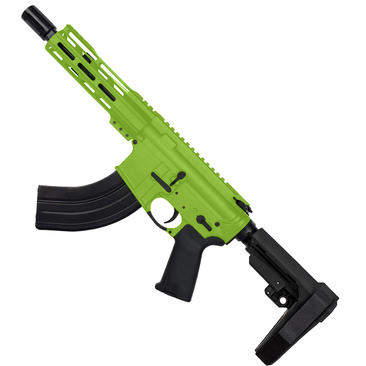 AR-15 7.62x39 Pistol Top Cut Custom MLOK 7" Handguard - Zombie Green