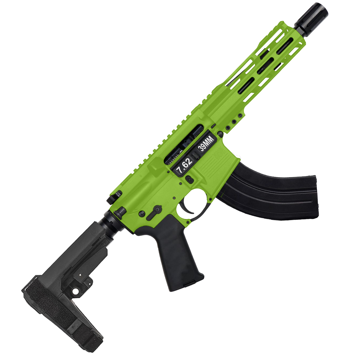 AR-15 7.62x39 Pistol Top Cut Custom MLOK 7" Handguard - Zombie Green