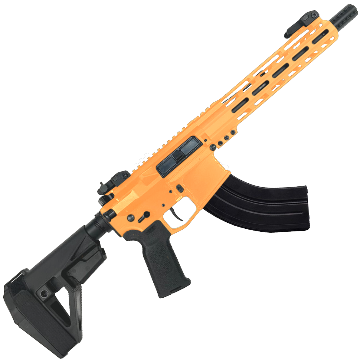 AR-15 Semi Auto 7.62x39 Pistol 10" Barrel Slim M-Lok Handguard SBA5 Brace - Tequila Sunrise Orange