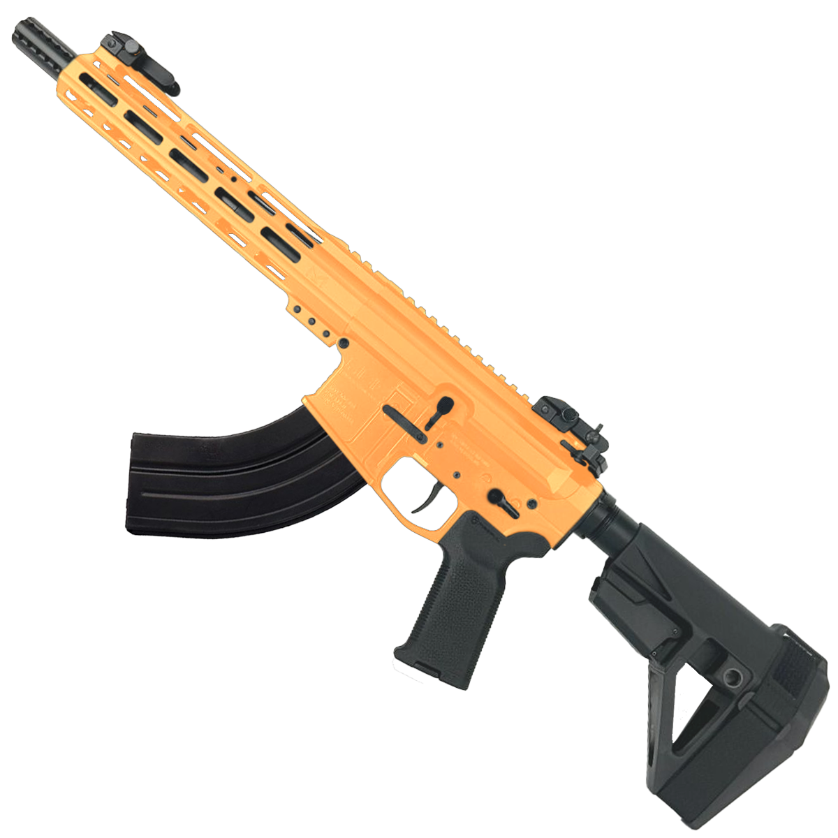 AR-15 Semi Auto 7.62x39 Pistol 10" Barrel Slim M-Lok Handguard SBA5 Brace - Tequila Sunrise Orange