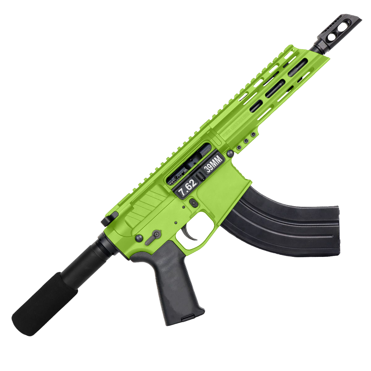 AR15 7.62x39 NATO Pistol Billet Upper/ Lower 7" Barrel 7" Custom Slanted M-Lok Handguard - Zombie Green