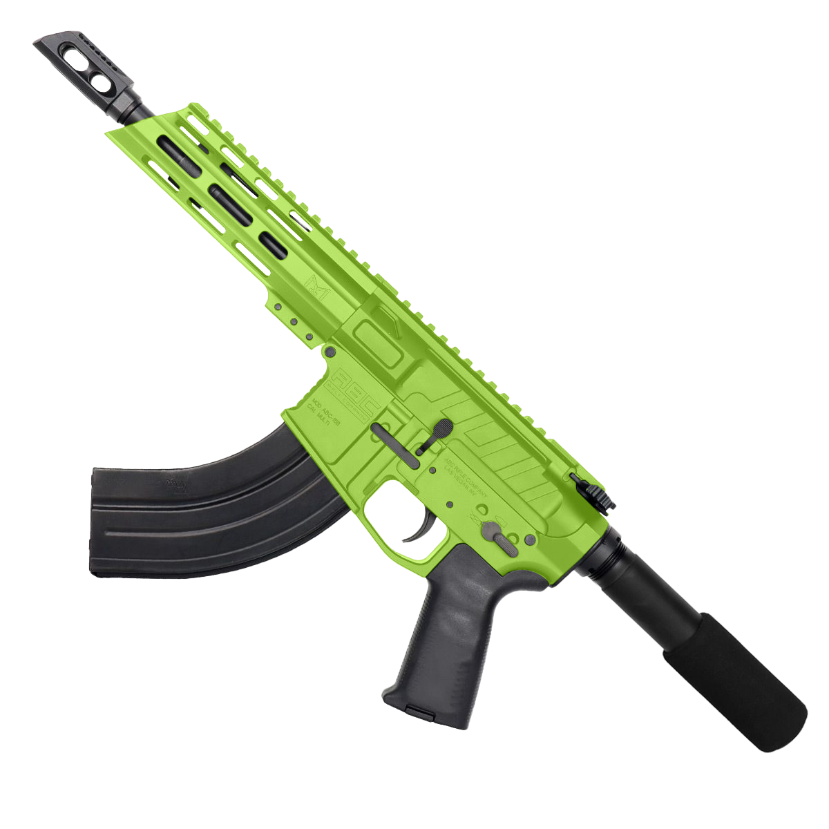 AR15 7.62x39 NATO Pistol Billet Upper/ Lower 7" Barrel 7" Custom Slanted M-Lok Handguard - Zombie Green