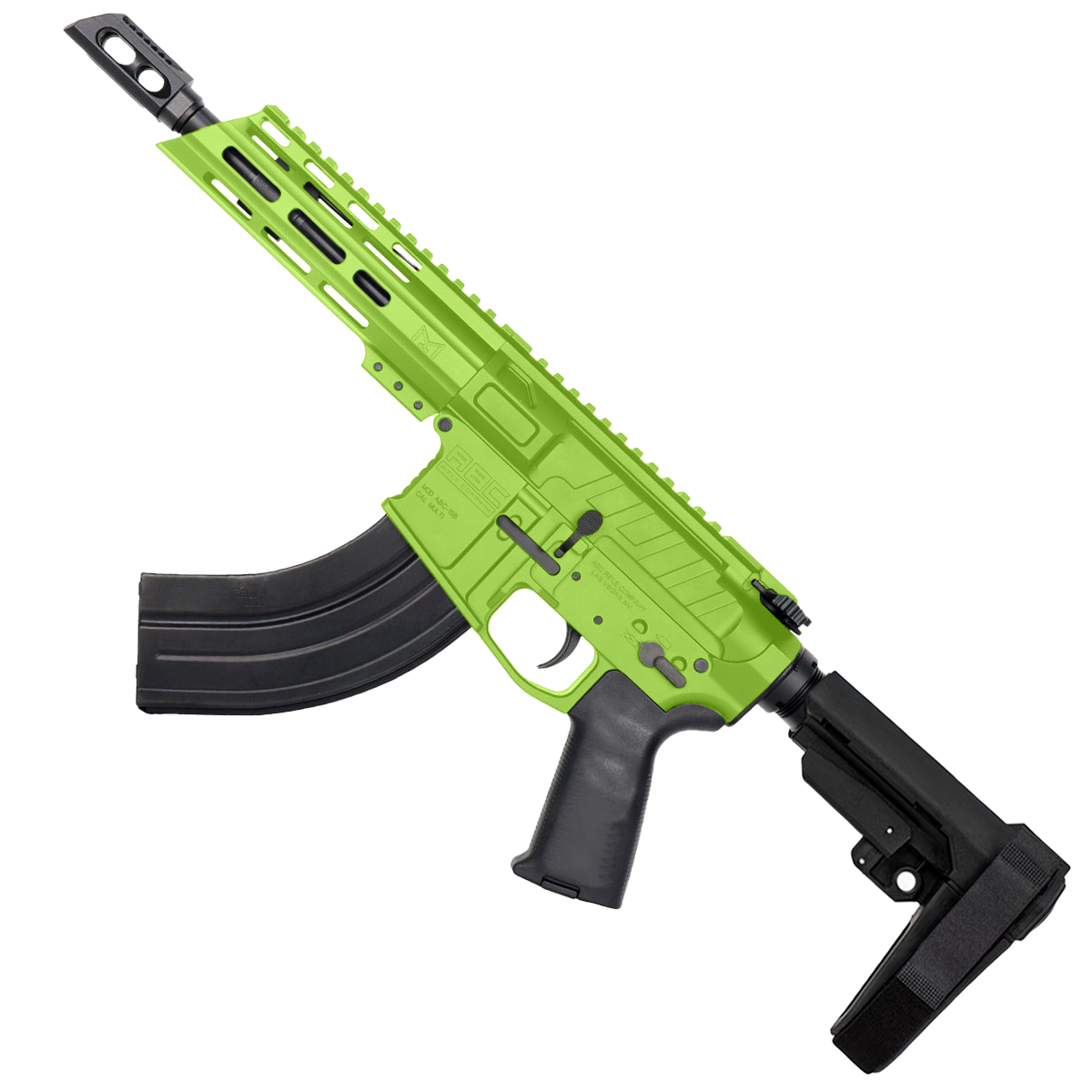 AR15 7.62x39 NATO Pistol Billet Upper/ Lower 7" Barrel 7" Custom Slanted M-Lok Handguard - Zombie Green