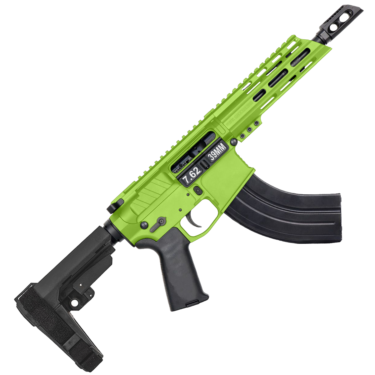 AR15 7.62x39 NATO Pistol Billet Upper/ Lower 7" Barrel 7" Custom Slanted M-Lok Handguard - Zombie Green