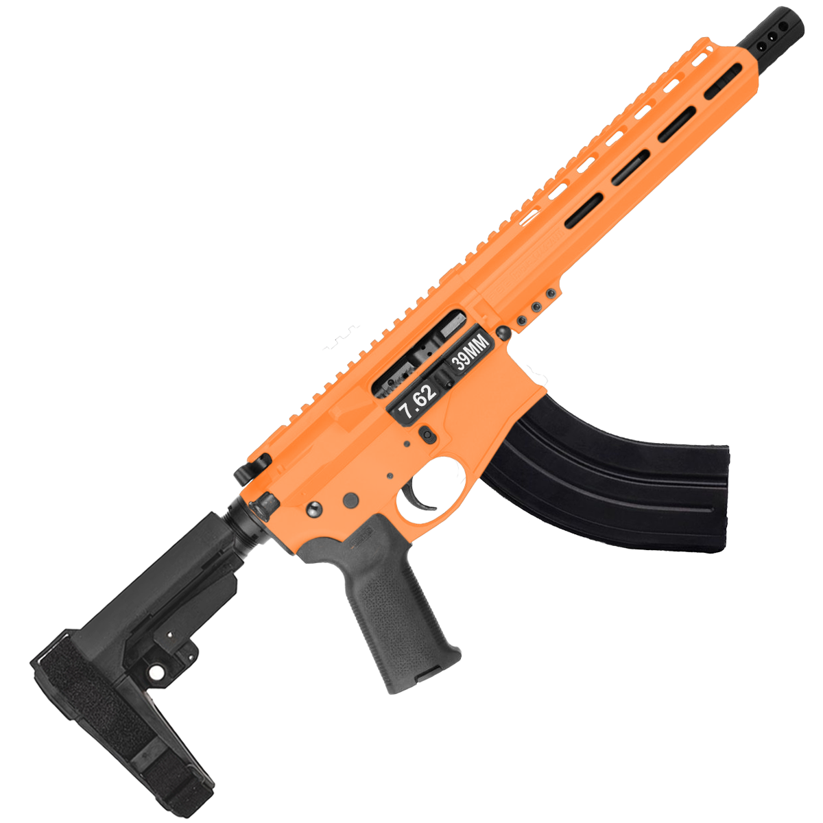 AR47 7.62x39 Pistol Billet Upper/ Lower 7.5" Barrel 9" M-Lok Handguard - Tequila Sunrise Orange