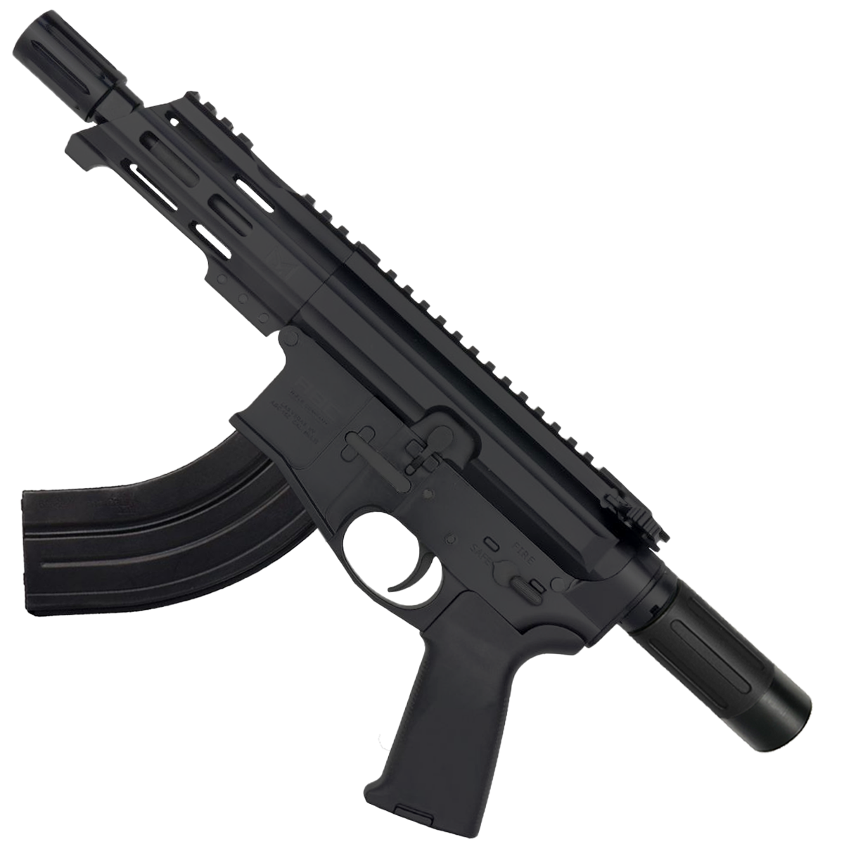 AR15 Micro 7.62x39 Pistol Billet Upper/ Lower 5" Barrel Custom M-Lok Handguard with Micro Buffer Tube - BLACK