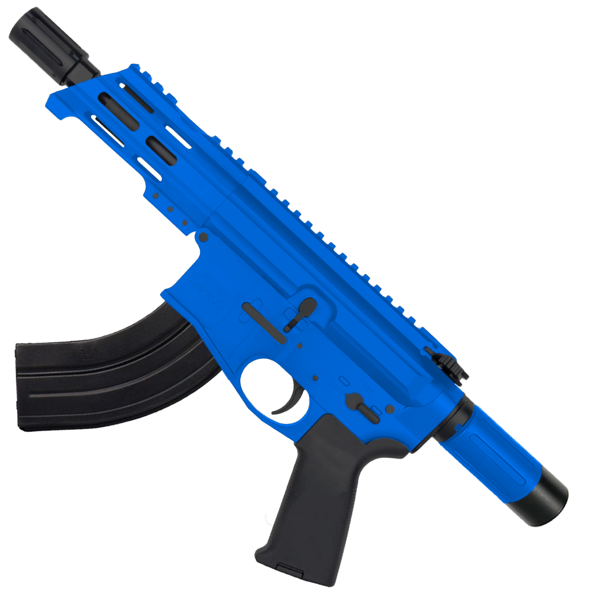 AR15 Micro 7.62x39 Pistol Billet Upper/ Lower 5" Barrel Custom M-Lok Handguard with Micro Buffer Tube - Flame Blue