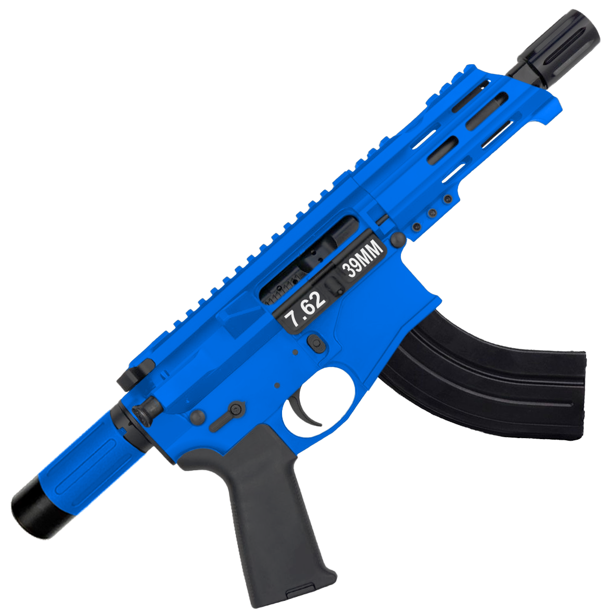 AR15 Micro 7.62x39 Pistol Billet Upper/ Lower 5" Barrel Custom M-Lok Handguard with Micro Buffer Tube - Flame Blue