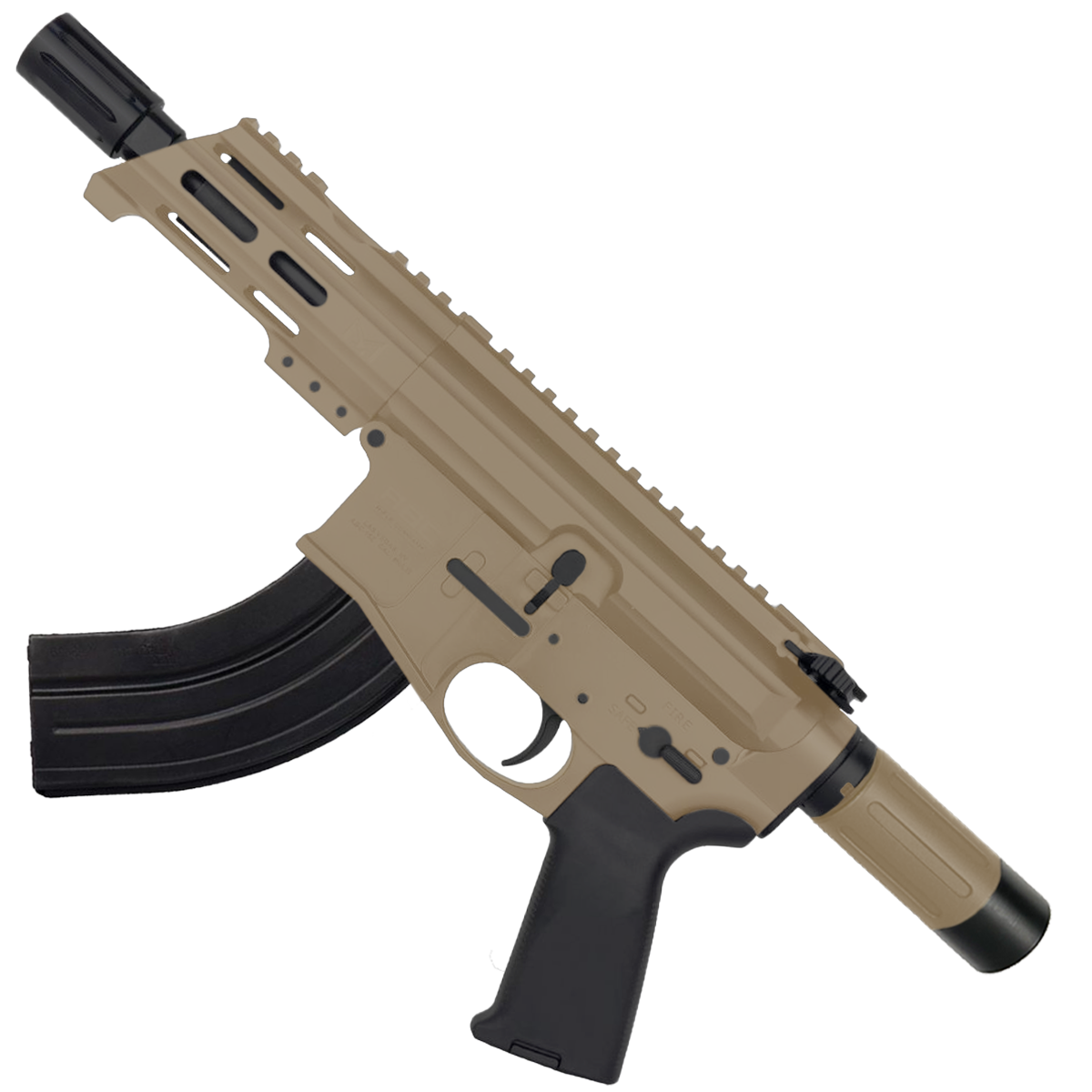 AR15 Micro 7.62x39 Pistol Billet Upper/ Lower 5" Barrel Custom M-Lok Handguard with Micro Buffer Tube - Magpul FDE