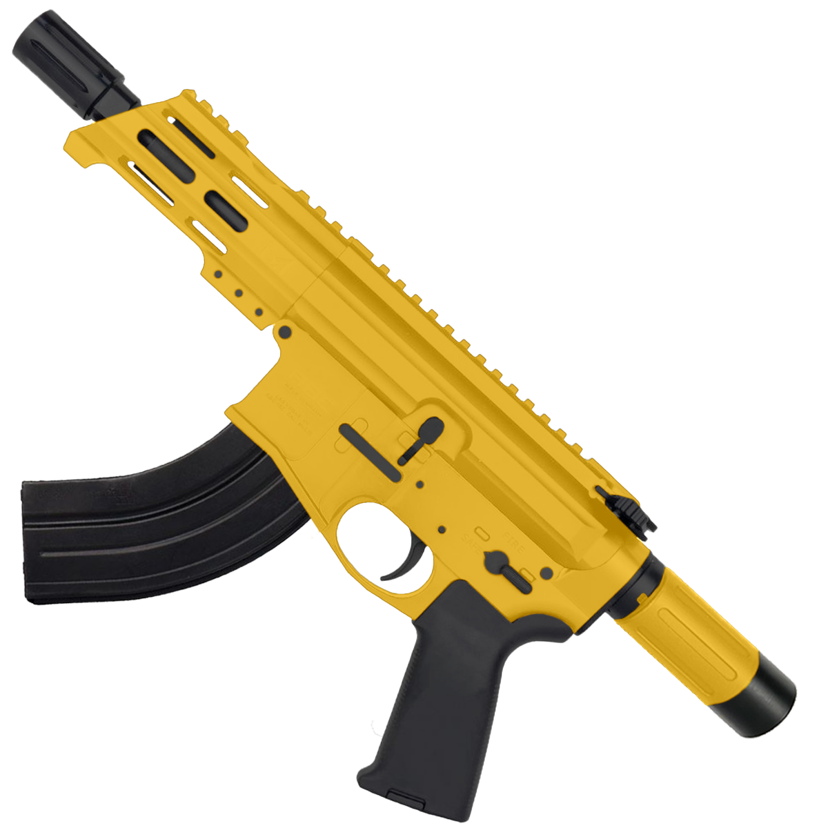 AR15 Micro 7.62x39 Pistol Billet Upper/ Lower 5" Barrel Custom M-Lok Handguard with Micro Buffer Tube - Gold