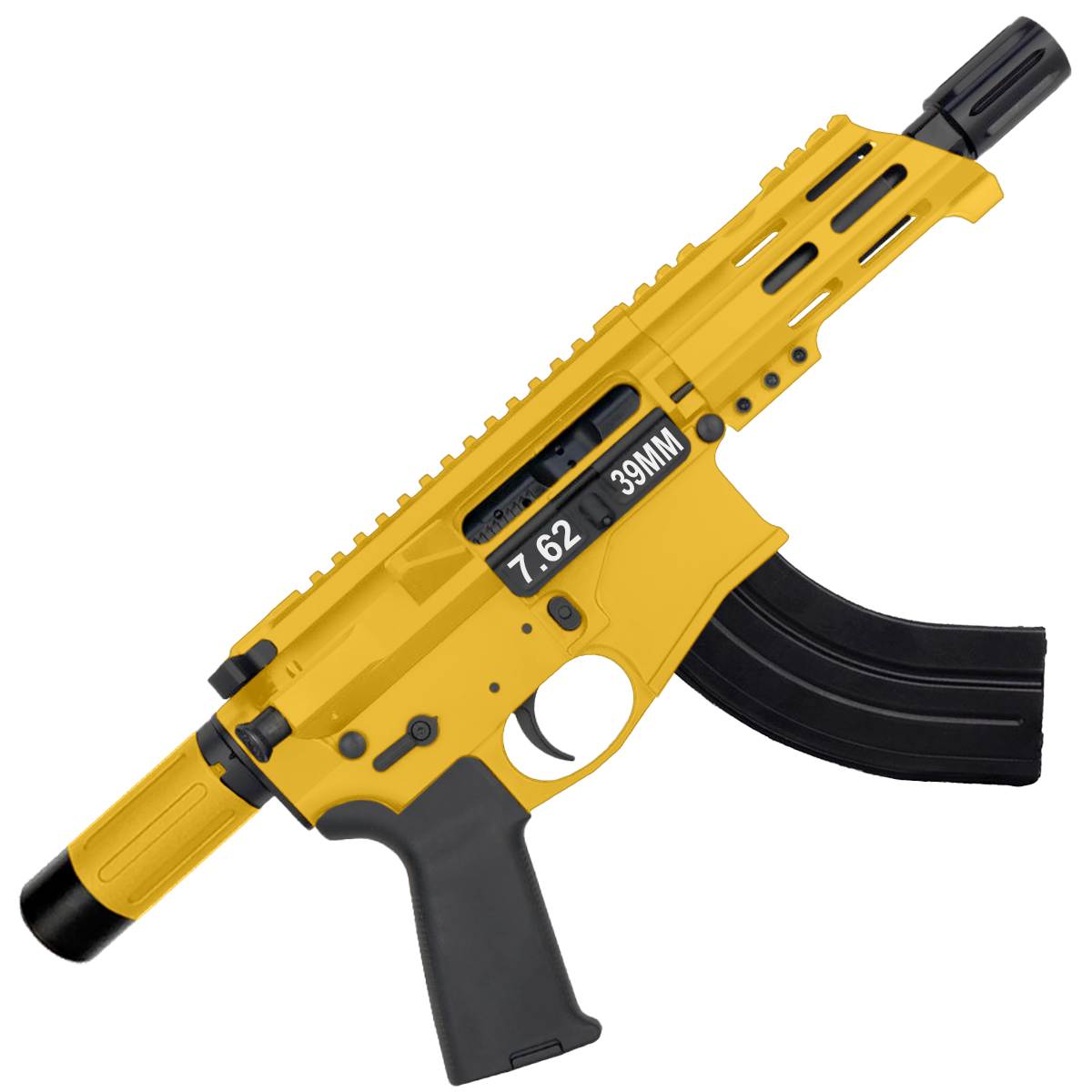 AR15 Micro 7.62x39 Pistol Billet Upper/ Lower 5" Barrel Custom M-Lok Handguard with Micro Buffer Tube - Gold