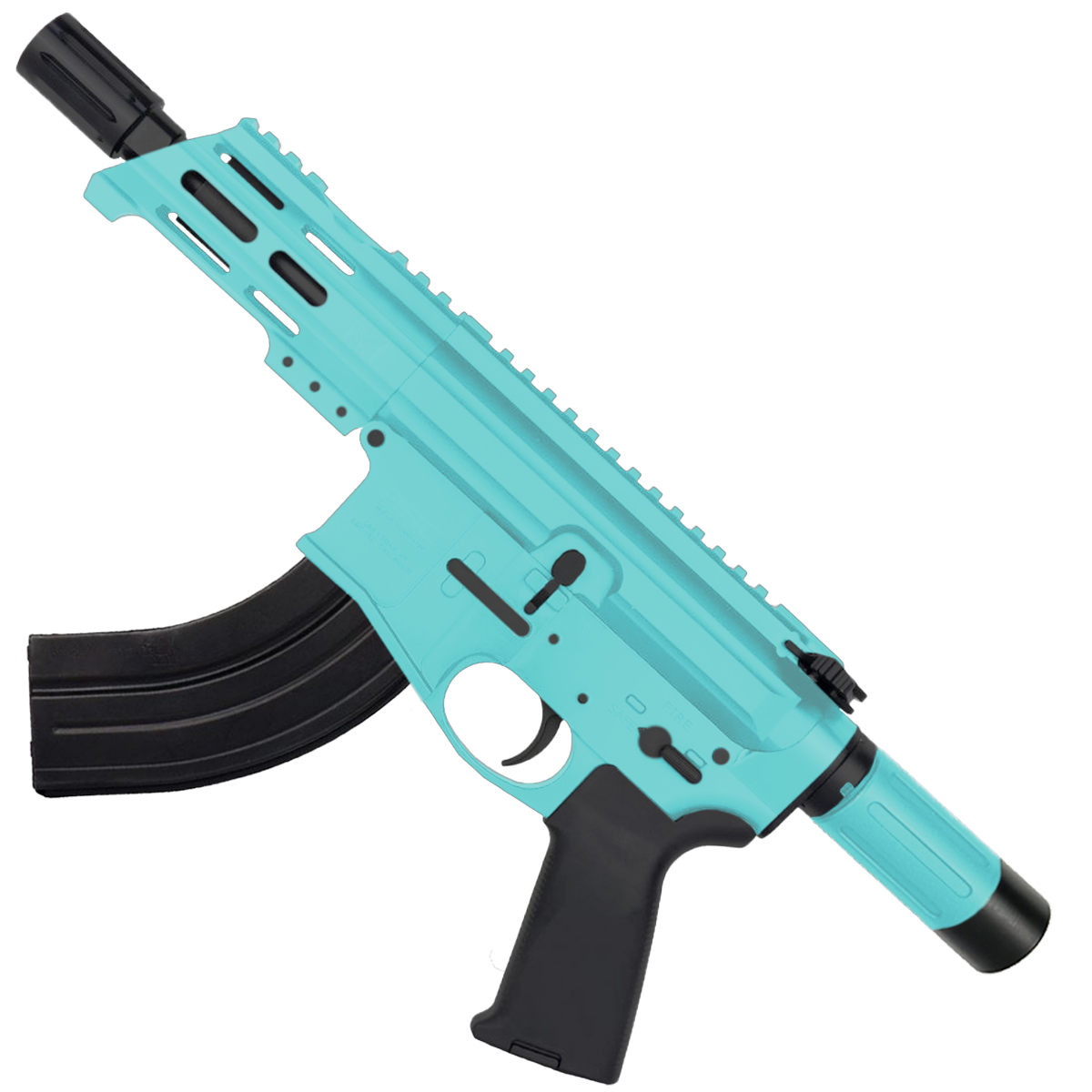 AR15 Micro 7.62x39 Pistol Billet Upper/ Lower 5" Barrel Custom M-Lok Handguard with Micro Buffer Tube - Robins Egg Blue