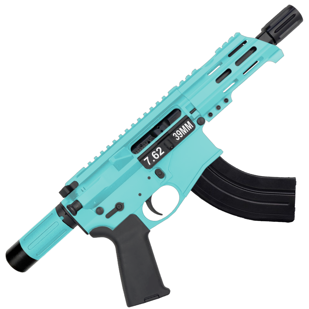 AR15 Micro 7.62x39 Pistol Billet Upper/ Lower 5" Barrel Custom M-Lok Handguard with Micro Buffer Tube - Robins Egg Blue