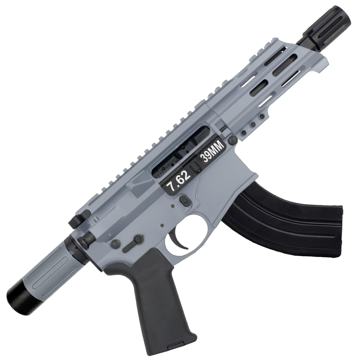 AR15 Micro 7.62x39 Pistol Billet Upper/ Lower 5" Barrel Custom M-Lok Handguard with Micro Buffer Tube - Sniper Gray