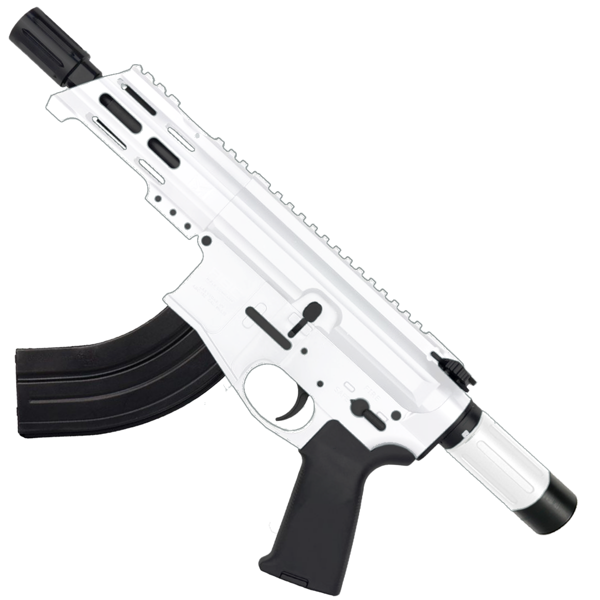 AR15 Micro 7.62x39 Pistol Billet Upper/ Lower 5" Barrel Custom M-Lok Handguard with Micro Buffer Tube - Storm Trooper White