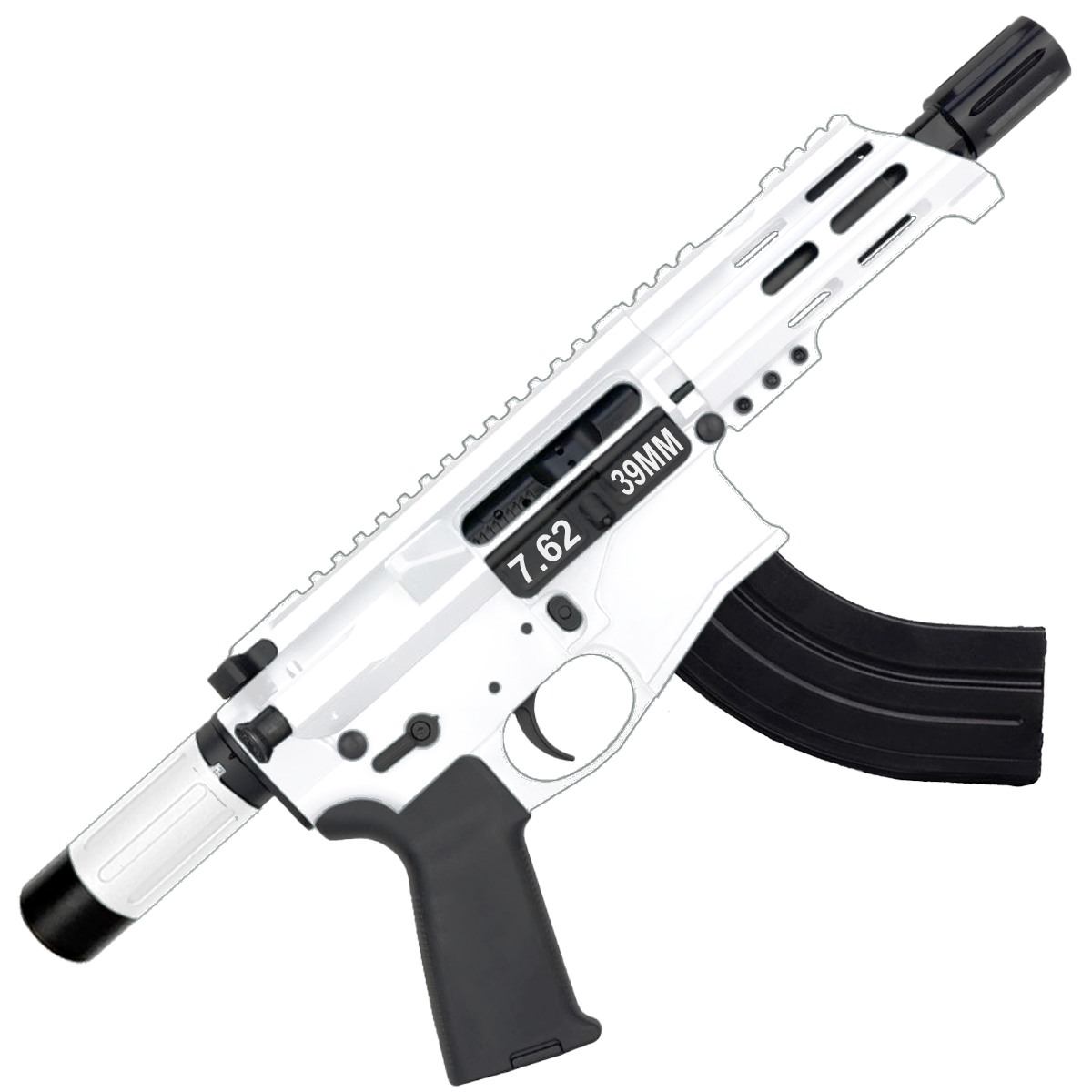 AR15 Micro 7.62x39 Pistol Billet Upper/ Lower 5" Barrel Custom M-Lok Handguard with Micro Buffer Tube - Storm Trooper White