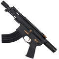 AR15 Two-Tone Micro 7.62x39 Pistol Billet Upper/ Lower 5" Barrel Custom M-Lok Handguard with Micro Buffer Tube - Black and Burnt Bronze