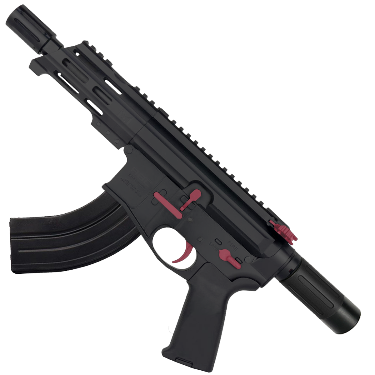 AR15 Two-Tone Micro 7.62x39 Pistol Billet Upper/ Lower 5" Barrel Custom M-Lok Handguard with Micro Buffer Tube - Black and Cranberry Frost