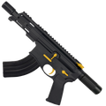 AR15 Two-Tone Micro 7.62x39 Pistol Billet Upper/ Lower 5" Barrel Custom M-Lok Handguard with Micro Buffer Tube - Black and Gold